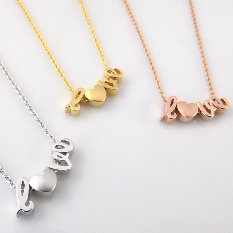 Gifts for Her Love Necklace Love Jewelry Valentines Gifts Silver Rose Gold Gold Necklace Teen Gift Lovers Necklace Heart Necklace