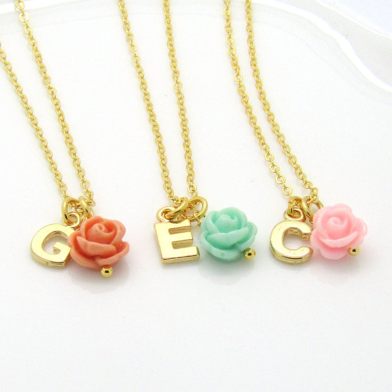 Children's Gold Initial Necklacepersonalized Flower Girl Etsy