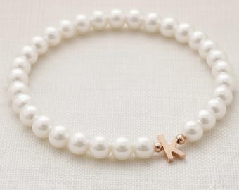Personalised Flower Girl Bracelet | Rose Gold Initial Pearl Bracelet | Keepsake Gift | Grace