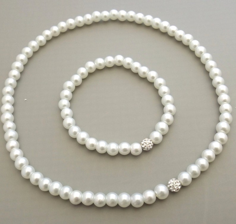 Flower Girl Gift Pearl Jewelry Necklace and Bracelet Set Etsy
