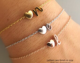 Brautjungfern Geschenk Initial und Herz Armband personalisiert Brautjungfern Schmuck Silber Roségold Gold Hochzeit Schmuck Brautjungfern Armband