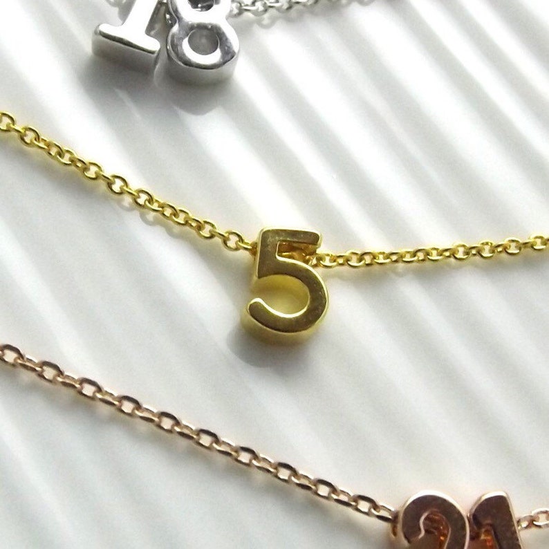 Gold Number Necklace Custom Number Necklace in 16k Gold Etsy
