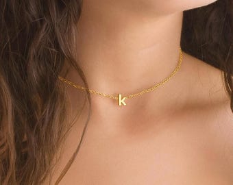Dainty initial choker necklace in silver rose gold or 16k gold plated- initial letter necklace- minimalist choker necklace- gifts for her