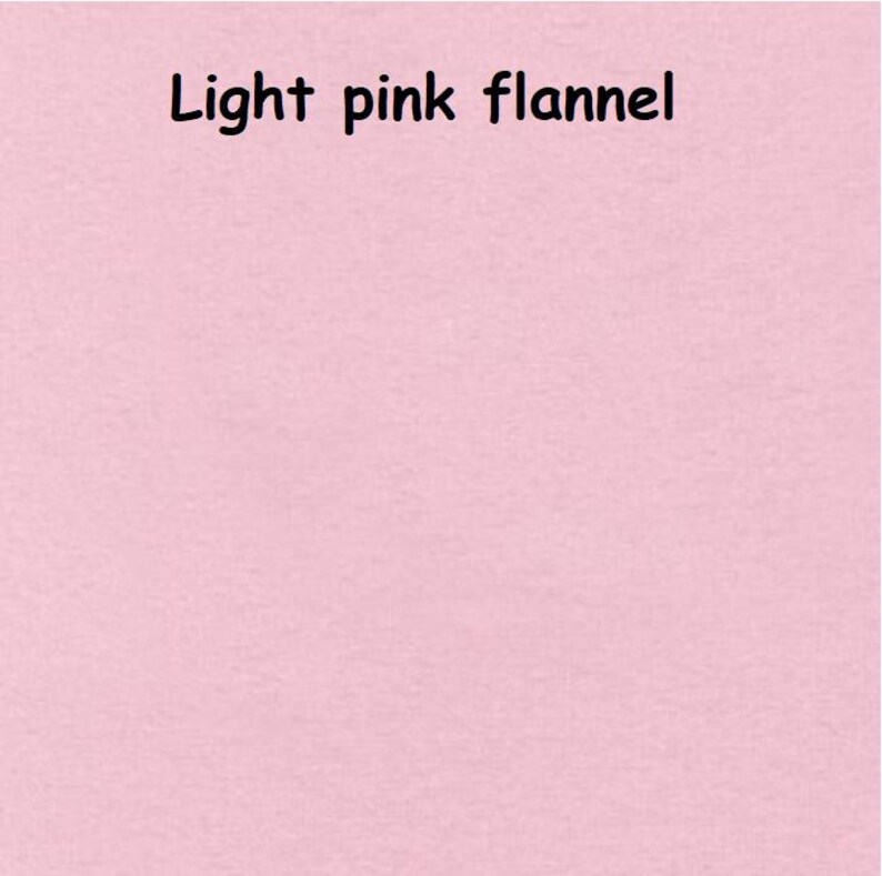 May include: A solid light pink flannel fabric with a soft, brushed texture. The text "Light pink flannel" is printed in black, sans-serif letters at the top centre of the image, clearly identifying the material and its colour for the viewer.