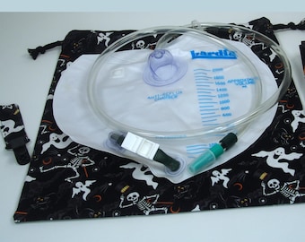 2000 ml Cover Urine Bag Cover, tube cover and tube clip, Urostomy pouches cover, unlined, drawstring, catheter bag holder, Happy Ghost print