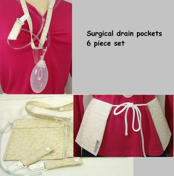 Surgical Drain Pockets and Lanyard With Tube Clips, Mastectomy