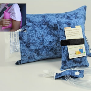 Mastectomy Pillow, Breast Cancer Pillow with Hot/ Cold pocket, lumpectomy pillow, travel, G Tube, neck support, IV tubes, blue dots roses