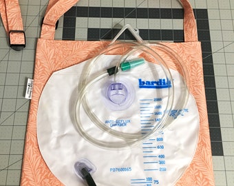 Nephrostomy cross body/shoulder bag cover, lined Drainage bag cover, 2000 ml catheter bag cover, Foley, 14" L x 13"W, More fabrics