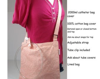Funda para bolsa de catéter de 2000 ml, funda para bolsa de nefrostomía cruzada/de hombro, funda forrada para bolsa de orina, Foley, 35,5 cm de largo x 33 cm de ancho, 100 % algodón, Más telas