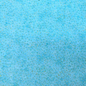 May include: A teal fabric featuring a mottled, watercolour-like texture with a pattern of small, scattered gold dots. The text "Teal N gold dots" is printed in black at the top centre of the image, describing the colour and pattern of the material.