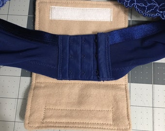 bra strap hook cover, 2" wide strap cover for itchy back hook area, with or without padding, metal allergy