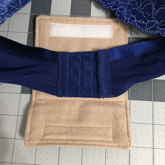 bra strap hook cover, 2" wide strap cover for itchy back hook area, with or without padding, metal allergy