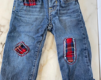 Jeans 18 to 24 month baby gap fully lined with flannel up cycled flannel decor soft waist span snap closure