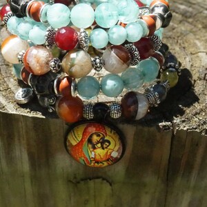 Gift For Her, Beaded bracelet Memory Wire Jasper Ruby Peridot Agate Labradorite vintage findings Tibetan silver