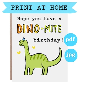 Digital Birthday Card, Downloadable Birthday Card, Dinosaur Birthday Card, Dinosaur Card
