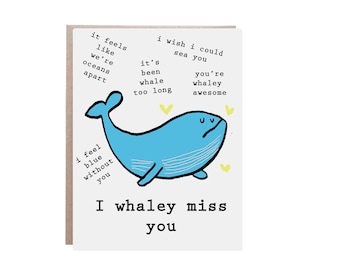 Miss You Card, Social Distancing Card, Pun Miss You Card, Whaley Miss You