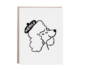 Merci, Thank You Card, Thanks Card, Poodle Card, French Inspired Card