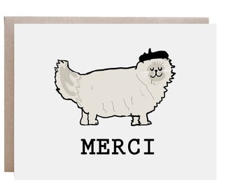 Merci, Thank You Card, Thanks Card, Cat Card, French Inspired Card