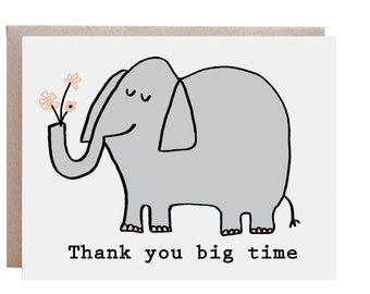 Cute Thank you Card, Thanks Card, Thank You, Elephant Card