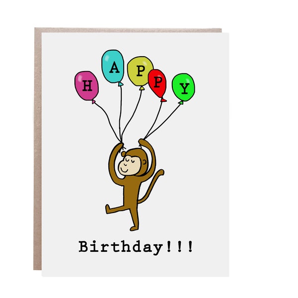 Happy Birthday Card, Circus Birthday Card, Kid Birthday Card, Child Birthday Card. Monkey Birthday Card