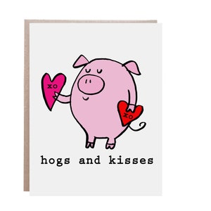 Hugs and Kisses, Hogs and Kisses, Süße Liebeskarte, Liebeskarte, Schweinskarte