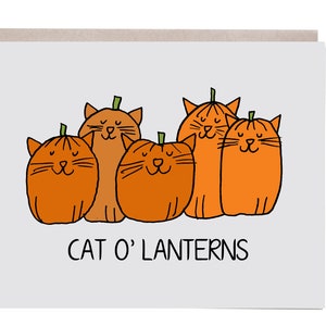 Cat Halloween Card, Halloween Card, Cat O' Lanterns, Crazy Cat Lady, Pun Halloween Card, Pumpkins