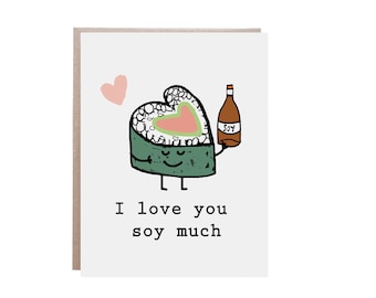 Love Card, Sushi Roll, I Love You Card, Soy Sauce Card. Sushi Roll Card