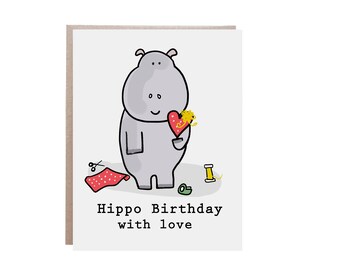 Hippo Birthday Card, Birthday Card, Funny Birthday Card, Hippo Card, Birthday Love Card, Hippo Love Card