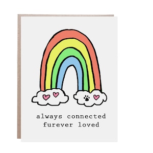 Tarjeta de simpatía del animal doméstico, pérdida de la mascota, tarjeta de la simpatía del gato, tarjeta de la simpatía del perro, puente del arco iris