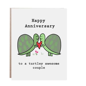 Feliz aniversario, pareja maravillosa de tortugas, tarjeta de aniversario