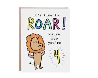Fourth Birthday Card, Happy Birthday Card, 4 Year Old Birthday, Birthday Card, Happy 4th Birthday