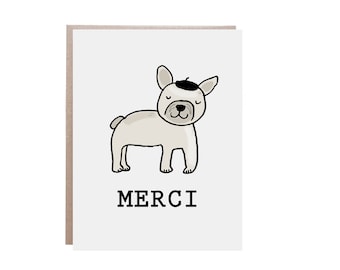 Thank you Card, French Bulldog Card, Frenchie Card, Merci Card