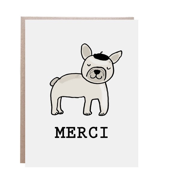 Thank you Card, French Bulldog Card, Frenchie Card, Merci Card