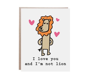 Love Card, Lion Card, Animal Love Card, Kids Valentine Card