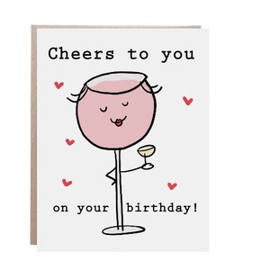 Tarjeta de cumpleaños con saludos, feliz cumpleaños, tarjeta de cumpleaños, tarjeta de cumpleaños para un amigo, tarjeta de cumpleaños con vino