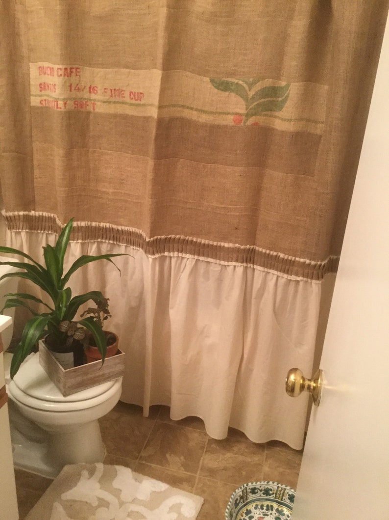 Upcycled Primitive Burlap/muslin Shower Curtain Farmhouse Etsy