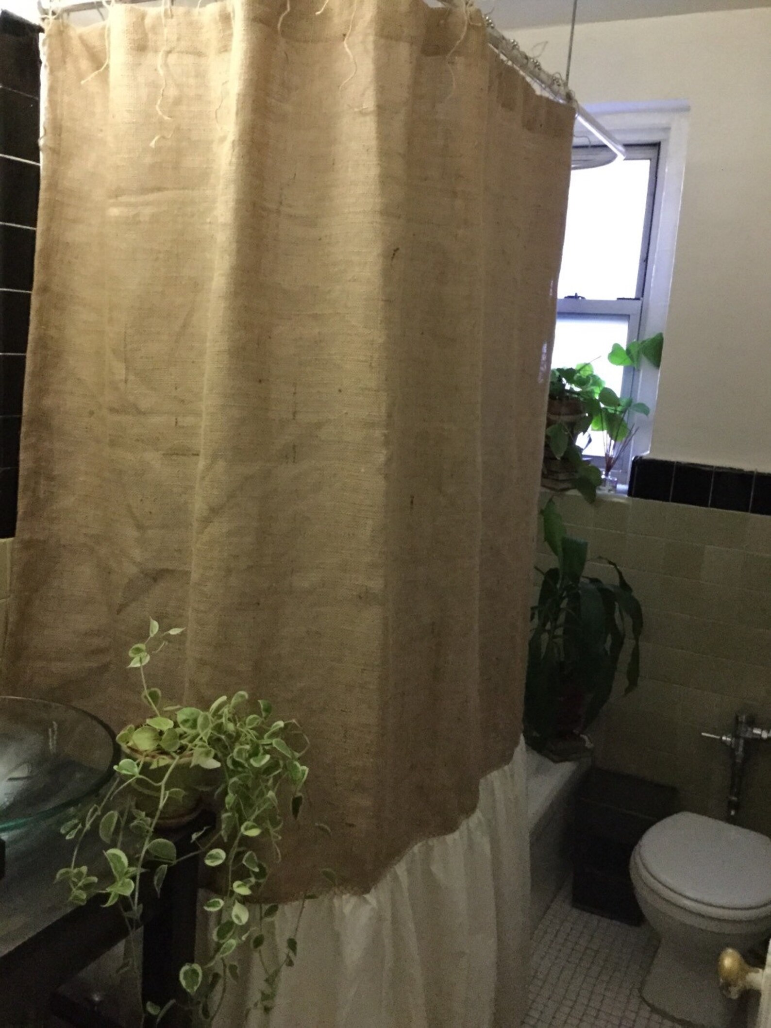 Burlap Shower Curtain, Natural Burlap/muslin Shirred/gathered Bottom