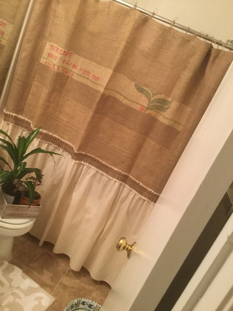 Upcycled Primitive Burlap/muslin Shower Curtain Farmhouse Etsy