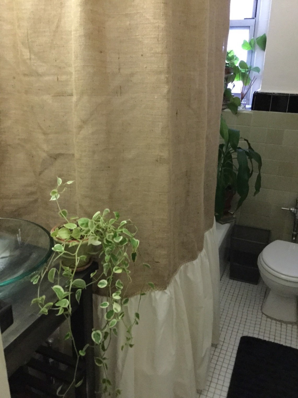 Burlap Shower Curtain, Natural Burlap/muslin Shirred/gathered Bottom