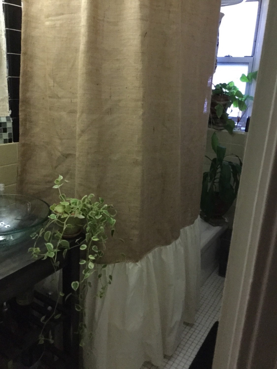 Burlap Shower Curtain, Natural Burlap/muslin Shirred/gathered Bottom Shower Curtain, Farmhouse