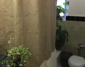 Burlap Shower Curtain, Natural Burlap/Muslin Shirred/Gathered Bottom Shower Curtain, Farmhouse Country Rustic Shower Curtain
