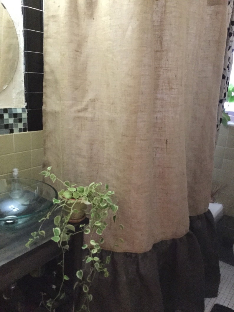 Burlap Shower Curtain Natural/dark Brown Burlap With Etsy