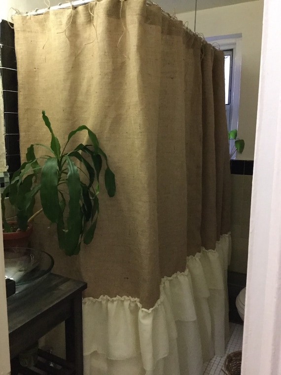 Natuural Burlap muslin 2 Tiered Gathered Bottom Shower Curtain Farmhouse Country Shabby Chic Rustic Shower Curtain Etsy
