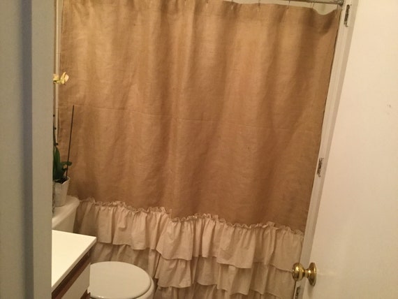 Natural Burlap Muslin Shirred Gathered Bottom Shower Curtain Natural Burlap Muslin Shirred Gathered, Burlap Shower Curtain