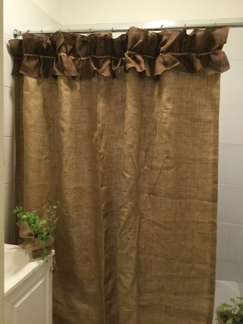 Natural Burlap Shower Curtain With Dark Brown Ruffle/Custom Etsy