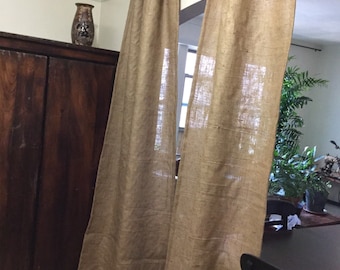 2 panels natural burlap curtains each 37" wide 80" long