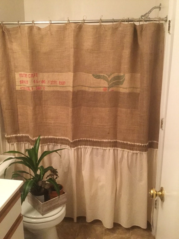 Upcycled Primitive Burlap Muslin Shower Curtain Farmhouse Upcycled Primitive Burlap Muslin Shower, Burlap Shower Curtain