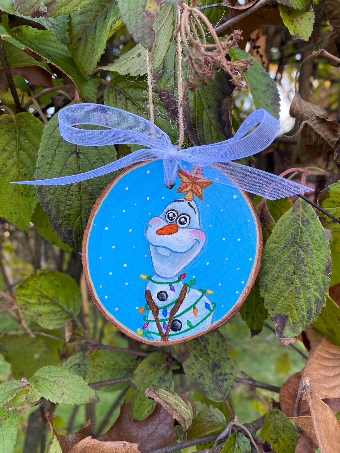 Disney Christmas Woodslice Ornament Olaf Christmas Tree Etsy