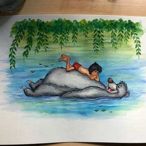 The Jungle Book - Mowgli & Baloo Watercolor Painting - Print