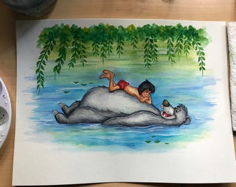 The Jungle Book - Mowgli & Baloo Watercolor Painting - Print